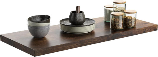 Wall Shelf Set of 1, Rustic Brown Floating Shelves 30 in W x 10 in D x 1 in H, Wooden Floating Wall Shelf with Invisible Brackets for Living Room/Bedroom/Bathroom/Kitchen Storage and Decor