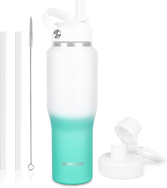 32oz Insulated Water Bottle, Fit in Any Car Cup Holder, Water Bottle with Straw Lids, Stainless Steel Insulated Water Flask Double Wall Leak-proof BPA Free to Keep Cold&Hot