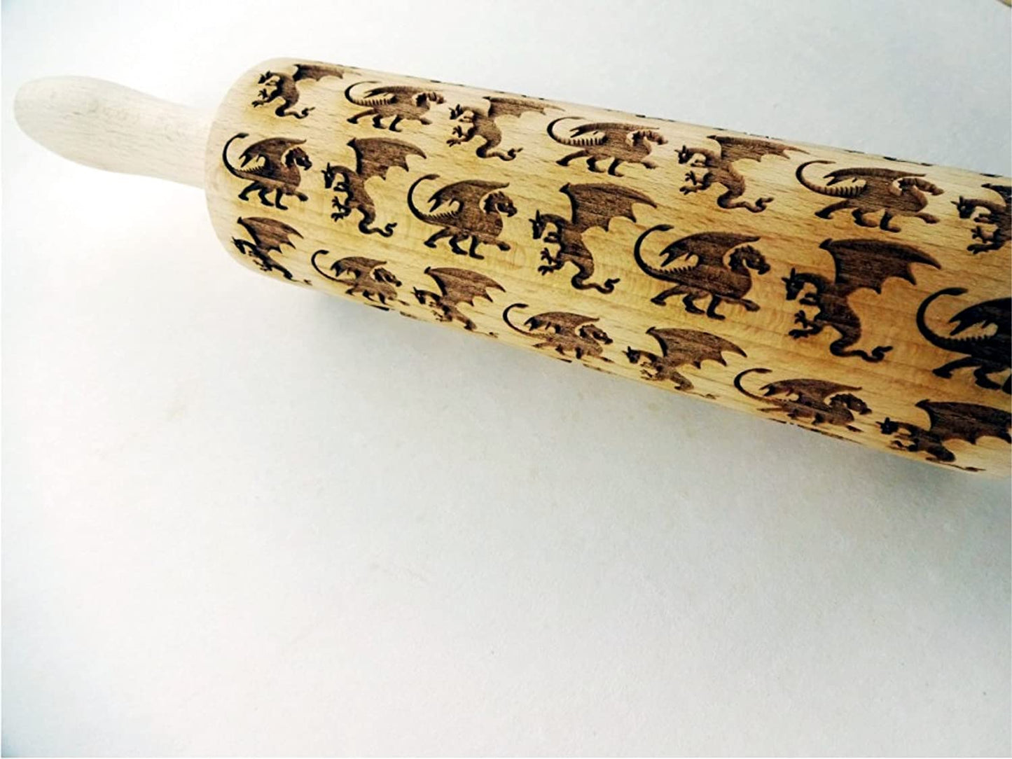 DRAGONS embossing rolling pin. Wooden embossing rolling pin with dragons