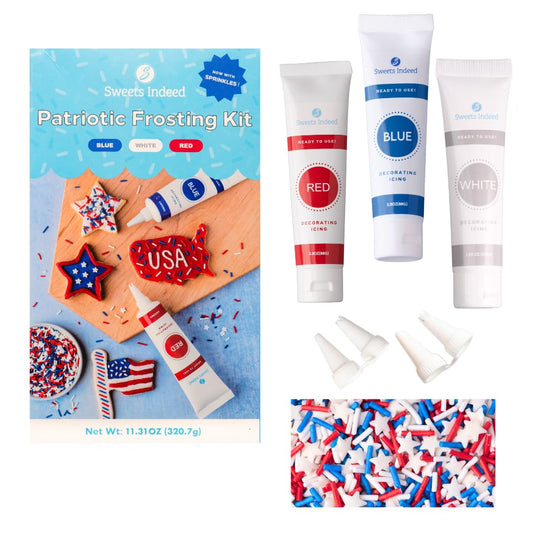 Sweets Indeed Frosting Kit plus Sprinkles Frosting Tubes nozzles 11.71 ounces Perfect for baking and cookie decoarting (Patriotic)