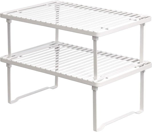 Amazon Basics Stackable Metal Kitchen Storage Shelves for Dishes, 12.5" L x 8" D x 4.5" H, Set of 2, White
