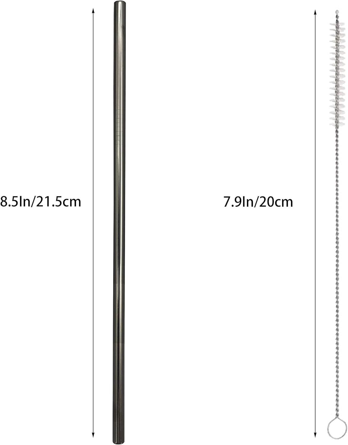 10 Pcs Stainless Steel Straws, Reusable Drinking Straws, Straight Metal Straw Sets with 2 Pcs Cleaning Brushes (8.5 Inch, Black)