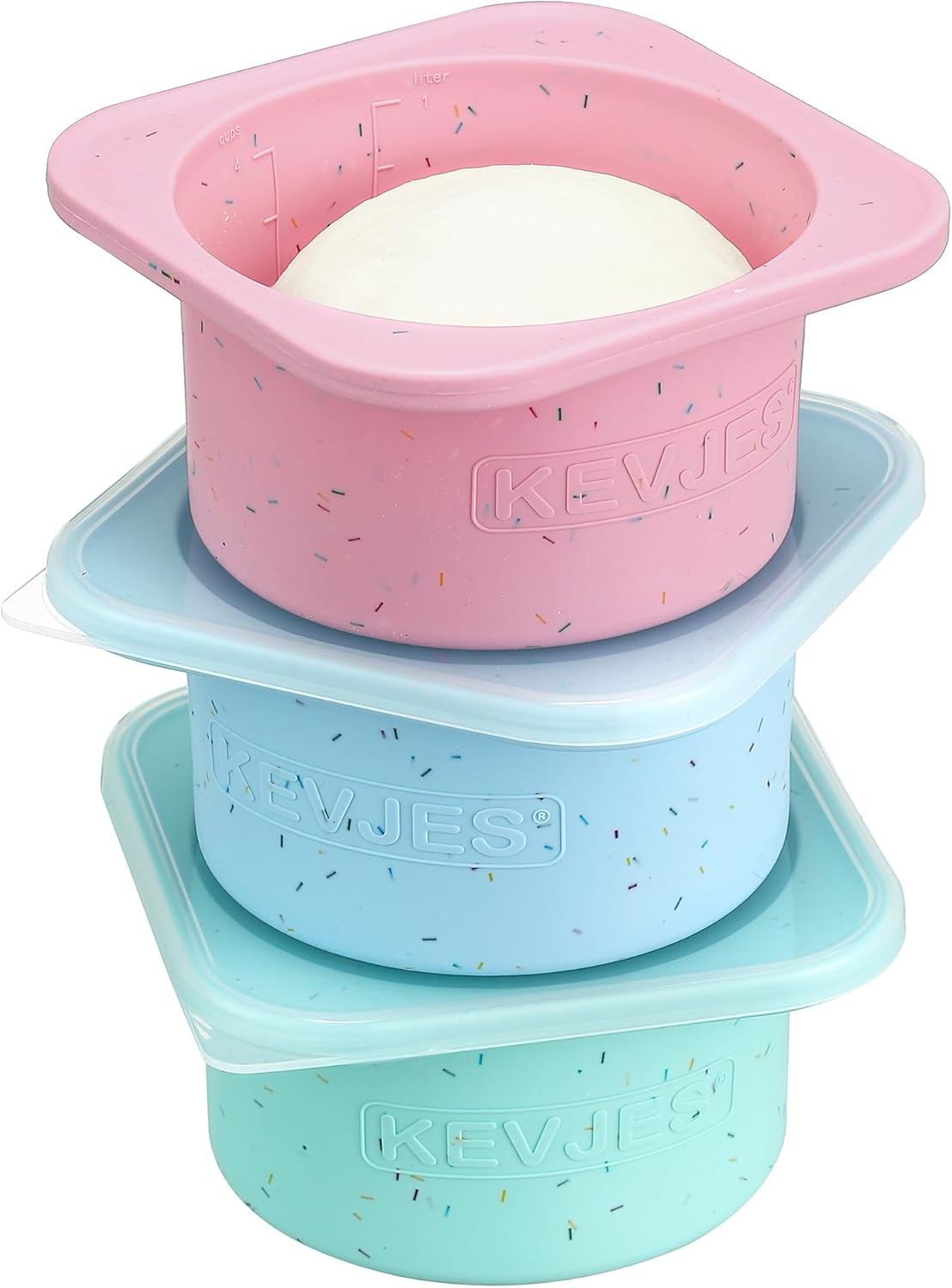 PLUS 1000ml Pizza Dough Proofing Containers for DIY family Artisan Pizza, Food Grade Silicone Stackable Boxes with Lids, Freezer, Fridge, Dishwasher Safe-Sprinkles Pattern-3 Pack (Multicolors)