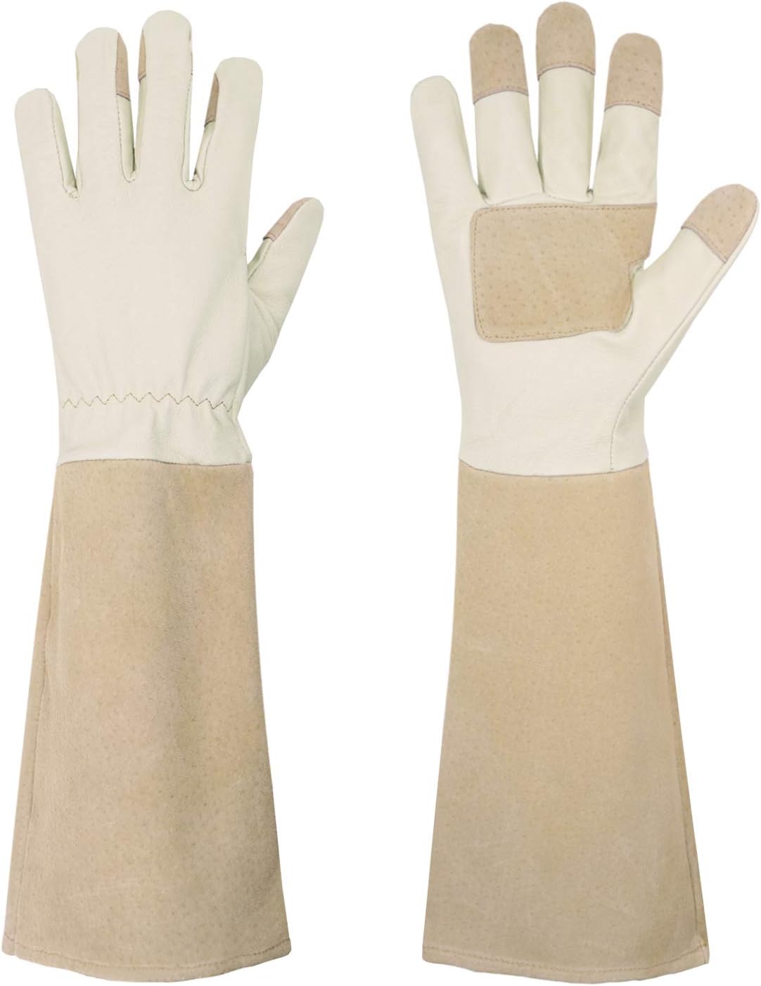 HANDLANDY Pruning Gloves Long for Men & Women, Pigskin Leather Rose Gardening Gloves- Breathable & Durability Gauntlet Glove Medium