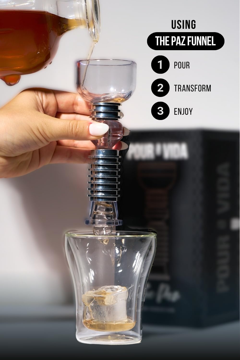 The Paz Magnetic Filtration Funnel - Stainless Steel Funnel for Smoother, Enhanced & Refined Drink Flavor - Premium Barware Essentials