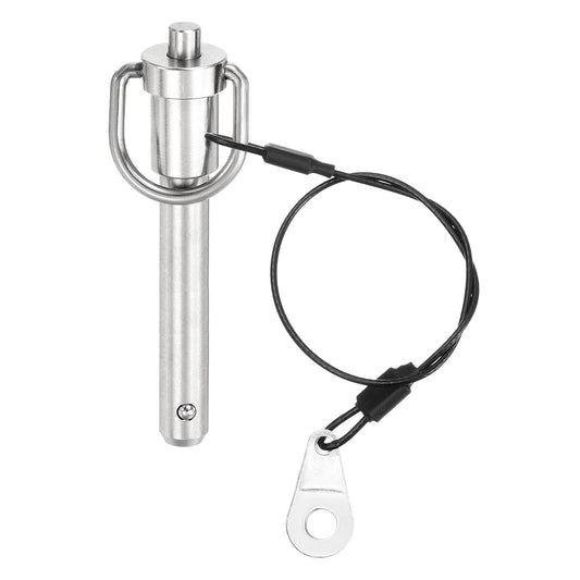 uxcell 1 Pcs Quick Release Pin, 3/8" x 1.77"(Dia. x L) Push-Button Ball Locking Pin 304 Stainless Steel Ring Handle Locking Pin with Wire for Audio Bimini Top Marine, Silver