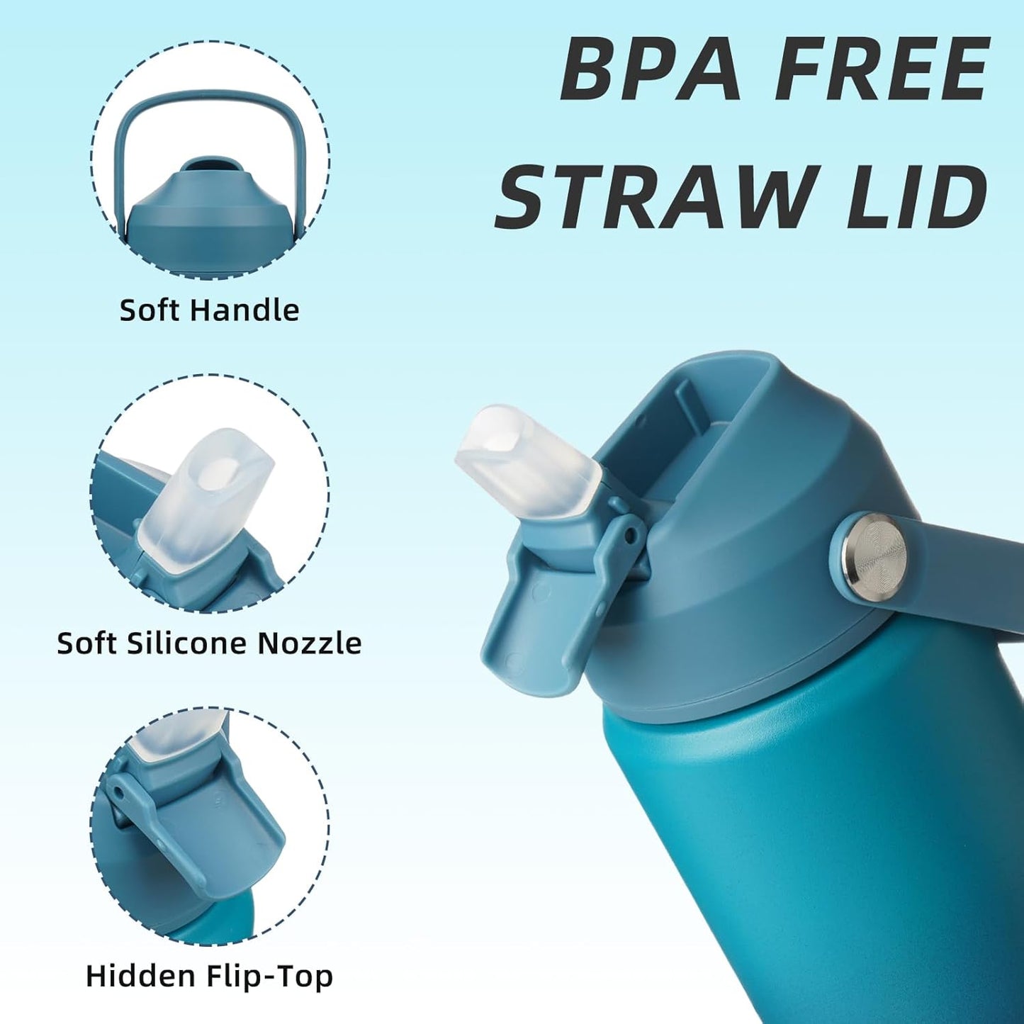 BJPKPK Insulated Water Bottle with Straw Lid, 18oz Thermos Water Bottles with Soft Nozzle, Flex Handle & Non-slip Boot, BPA Free Leak Proof Stainless Steel Metal Thermos, Tumblers, Cups,Vast