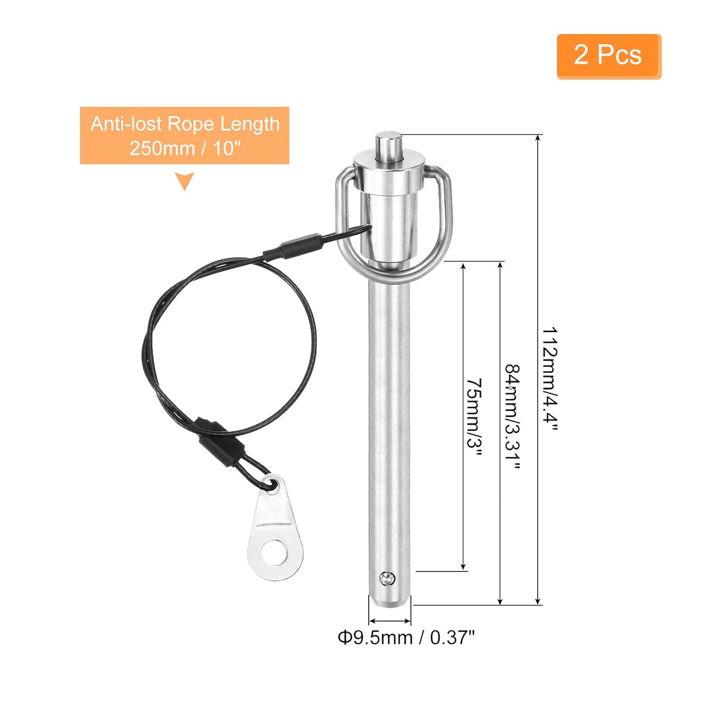 uxcell 2 Pcs Quick Release Pin, 3/8" x 3" (Dia. x L) Push-Button Ball Locking Pin, 304 Stainless Steel, Silver