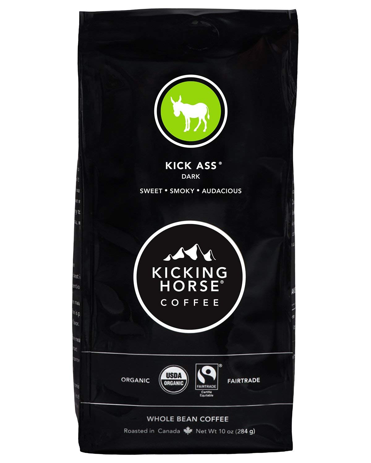 Kicking Horse Coffee, Kick Ass, Dark Roast, Whole Bean, 10 oz - Certified Organic, Fairtrade, Kosher Coffee (Pack of 6),10 Ounce (Pack of 6)
