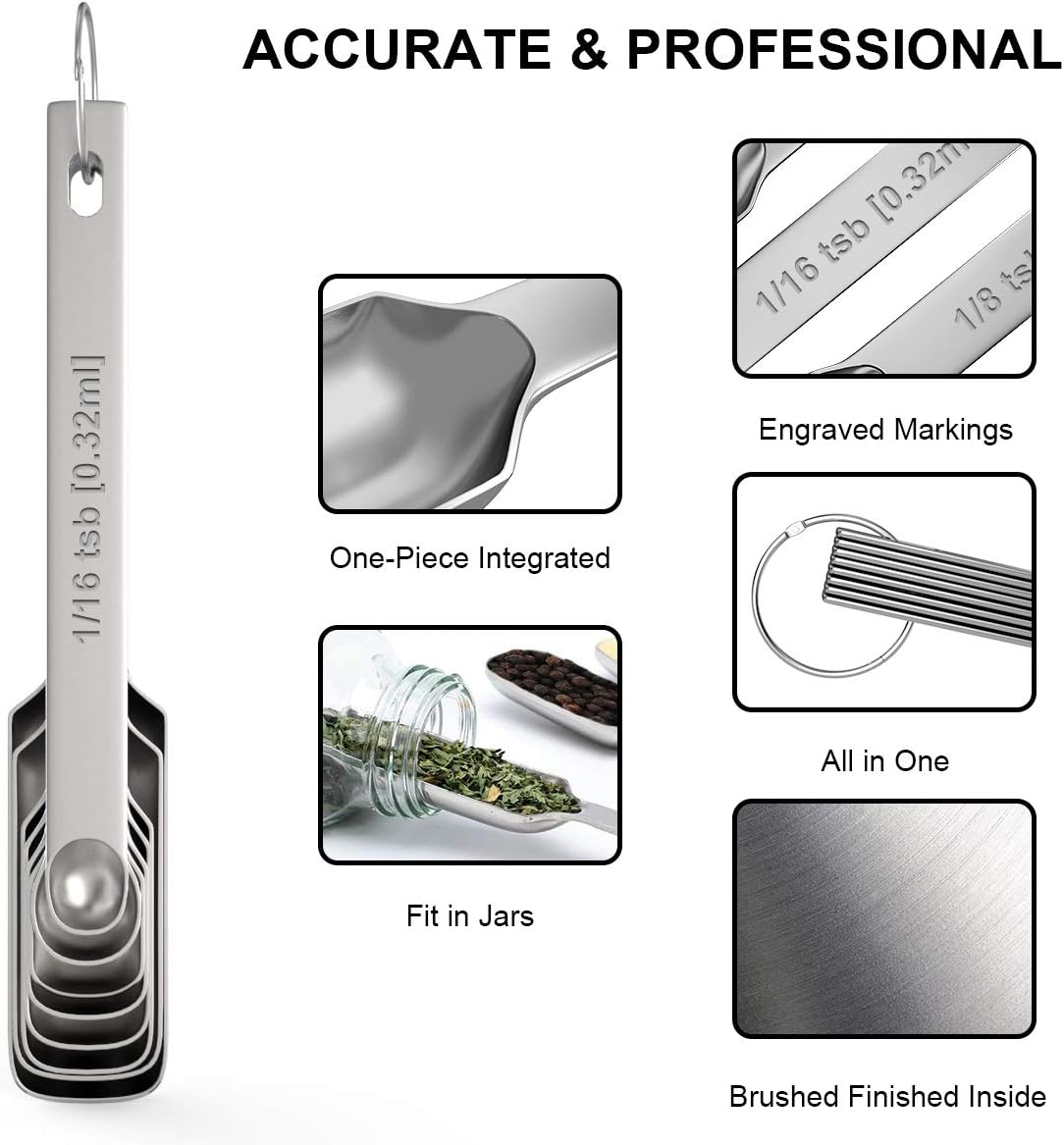 Wildone Measuring Cups & Spoons Set of 21 - Includes 7 Stainless Steel Nesting Cups, 8 Measuring Spoons, 1 Leveler & 5 Mini Measuring Spoons, Ideal for Dry and Liquid Ingredients