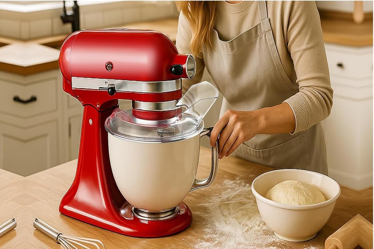 Grouarty Tilt-Head Stand Mixer Pouring Shield – Universal Splash Guard Compatible with 6-7QT Stainless Steel, Glass & Ceramic Bowls, Secure Fit Design