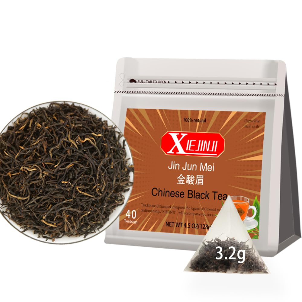 XIEJINJI Golden Monkey Tea - Chinese Black Tea - Jinjunmei - Premium Bud Tea - Eco-Conscious Tea Bags - 3.2g x 40 Count - Repeated Brewing - High Mountain Nature Fruit