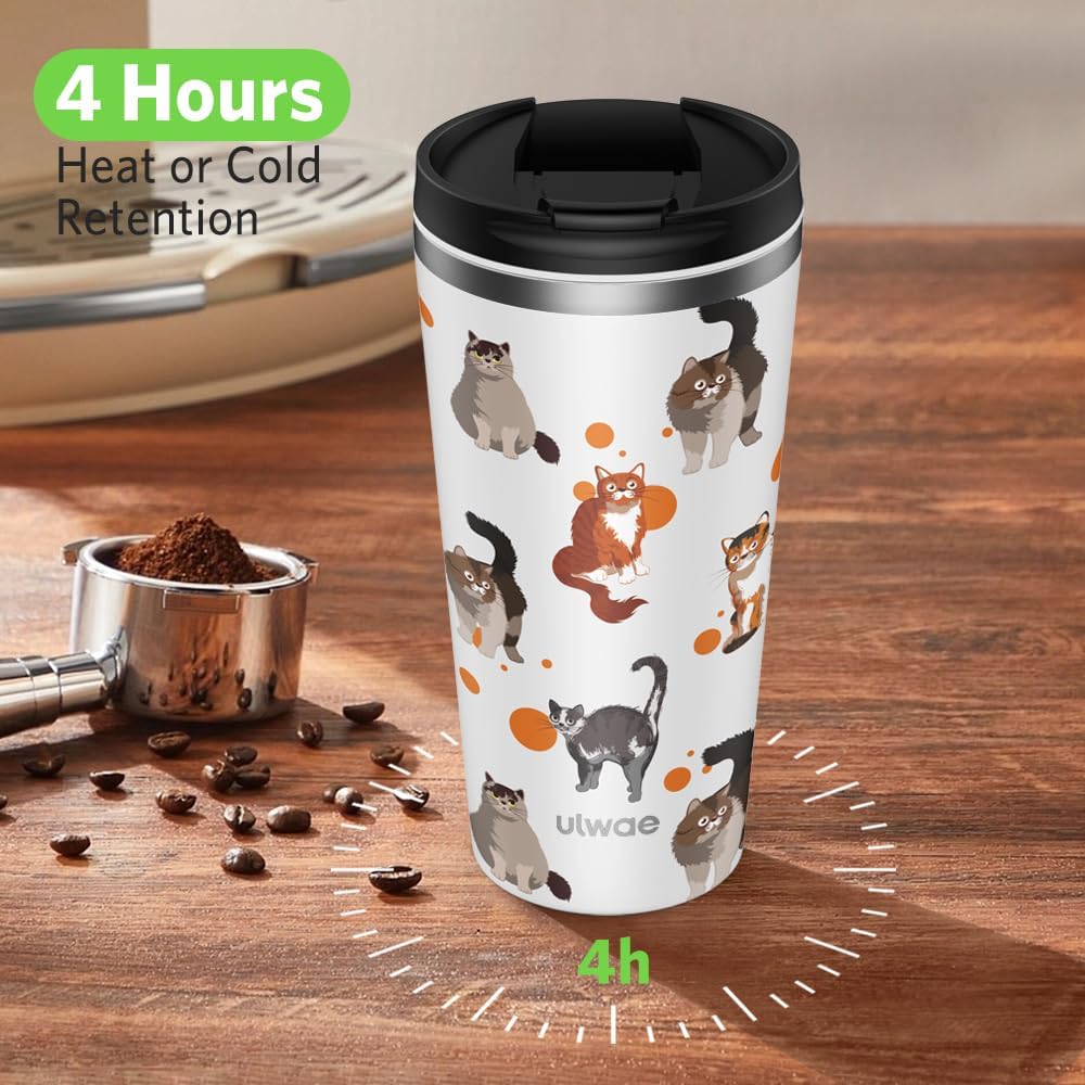 Insulated Coffee Mug with Ceramic Coating, 18oz Travel Mug with Leak-proof Lid, Vacuum Double-wall Tumbler, Stainless Steel Thermal Cup for Tea, Hot Cocoa, Cold Beverage, Ice Drinks