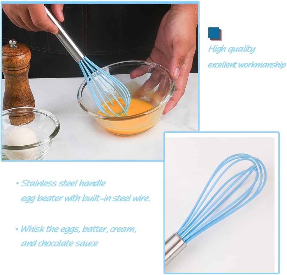 Mini Kitchen Utensil Set - Five-Piece Set, Tiny Silicone Kids Kitchen Tools - Whisk, Tongs, Spoon, Slotted Spatula - Blue