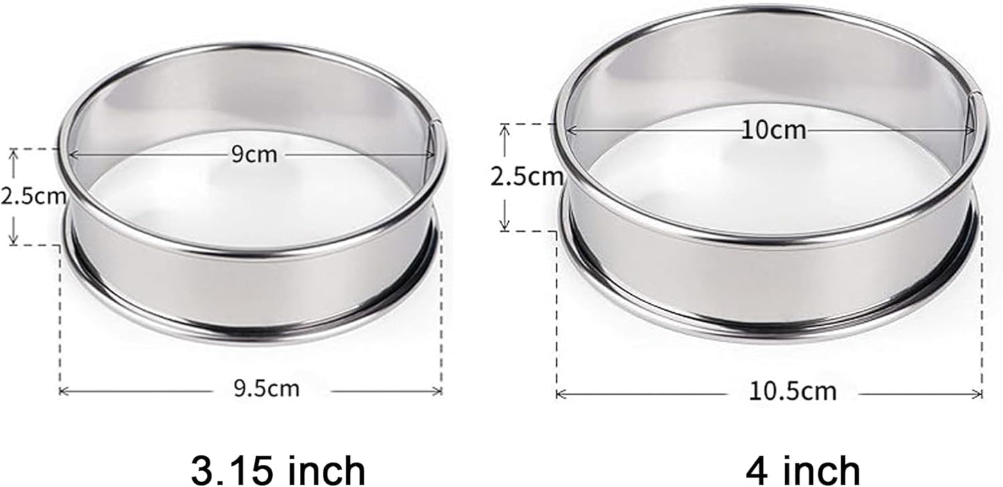 HLMOptimo English Muffin Rings, Stainless Steel Crumpet Rings, 6 Pcs Nonstick Metal Round Ring Molds with Silicone Oil Brush (4 inch)