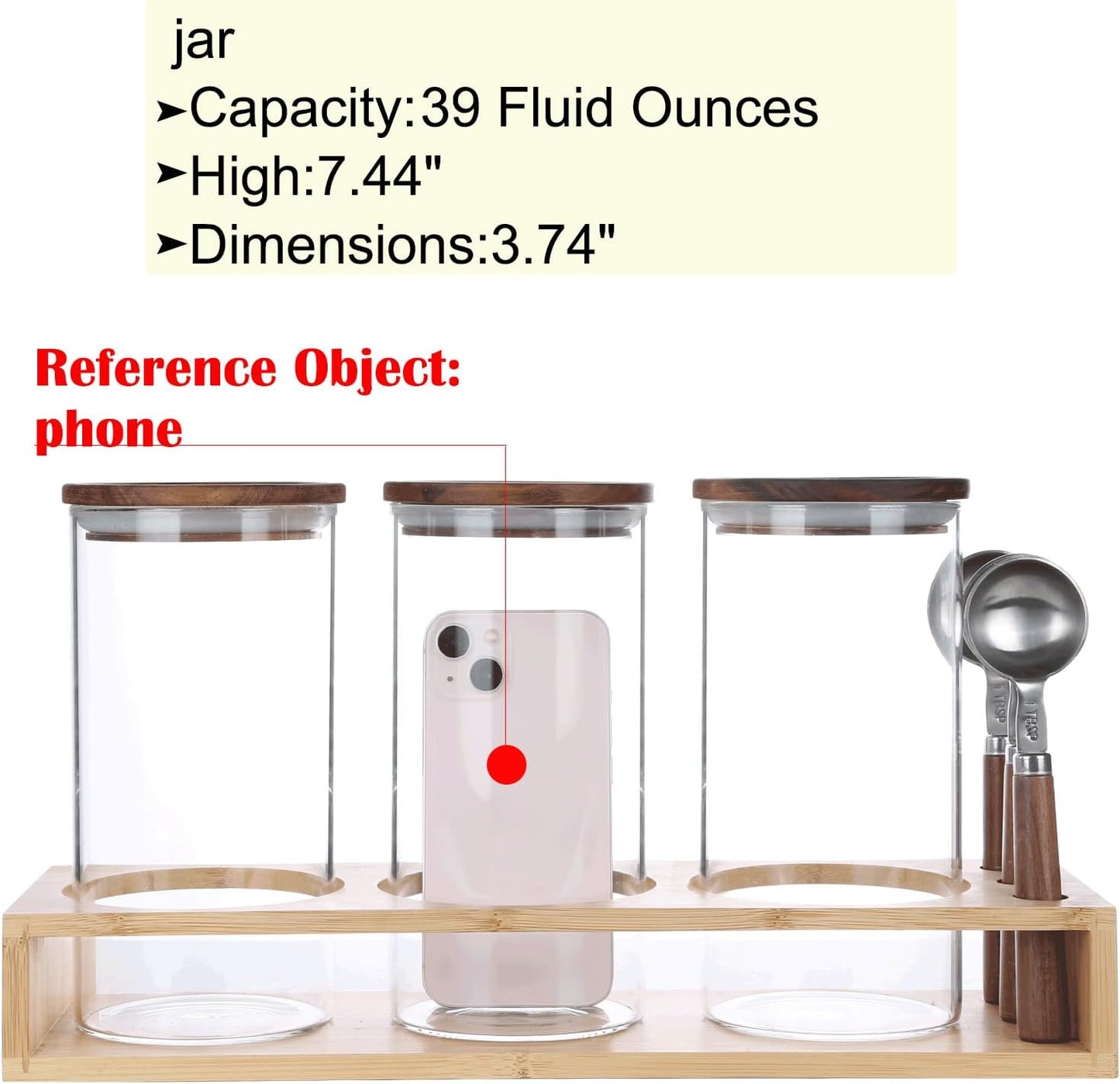 KKC HOME ACCENTS Sealed Glass Containers with Airtight Wood Lids and Scoops for Kitchen Counter,Sealed Jars for Flour,Brown Sugar,Loose Leaf Tea,Coffee Bean or Ground Coffee,39 Fluid-oz