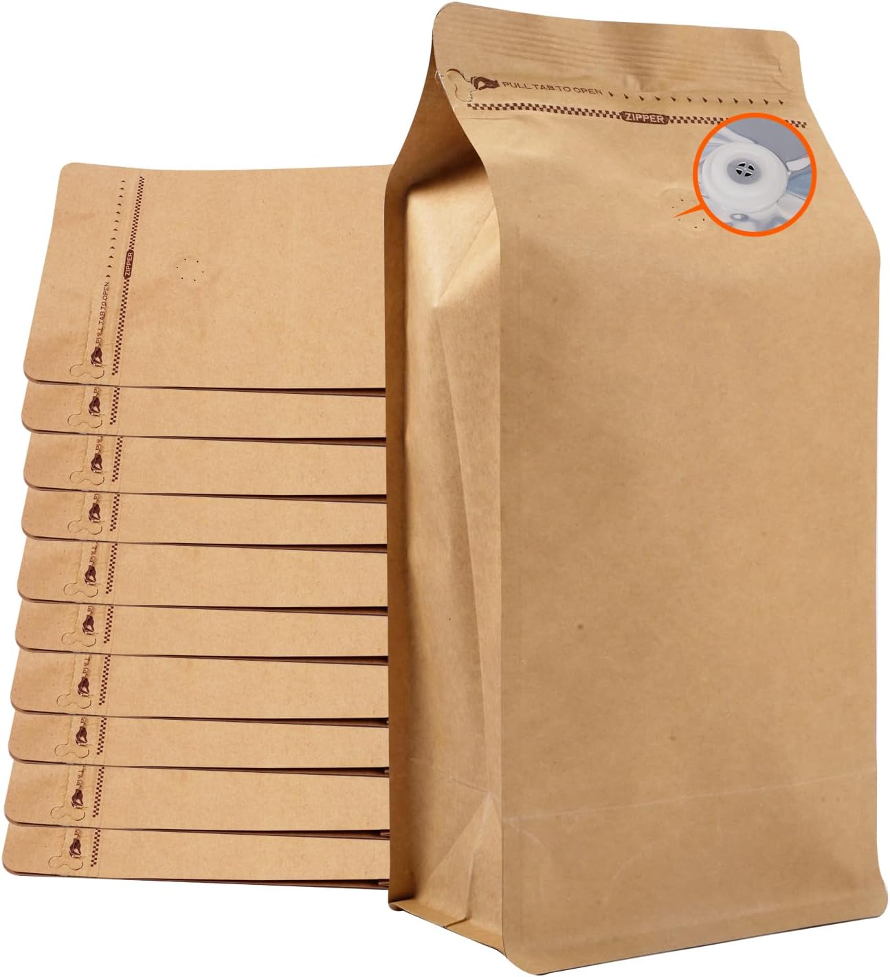 Coffee Bags with Valve (50 PCS,16oz/1lb) Kraft Paper High Barrier Aluminum Foil Flat Bottom Standing Coffee Beans Storage Packaging Bags,Reusable Heat Seal Side Zipper Pouches for Small Business&Home