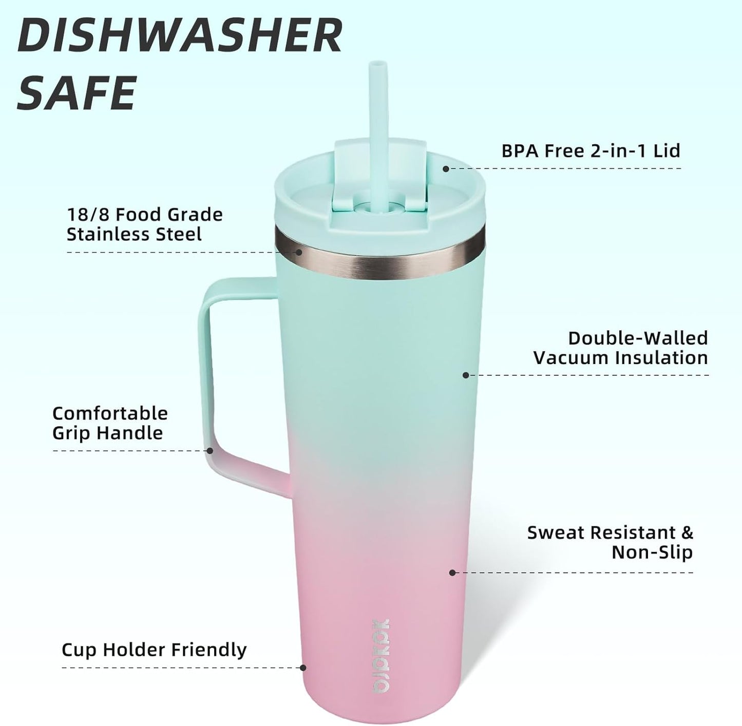 BJPKPK Insulated Tumbler with Handle, 30oz Insulated Tumblers with Lid and Straw, Stainless Steel Metal Water Bottles, Coffee Travel Mugs, Cups, Marshmallow