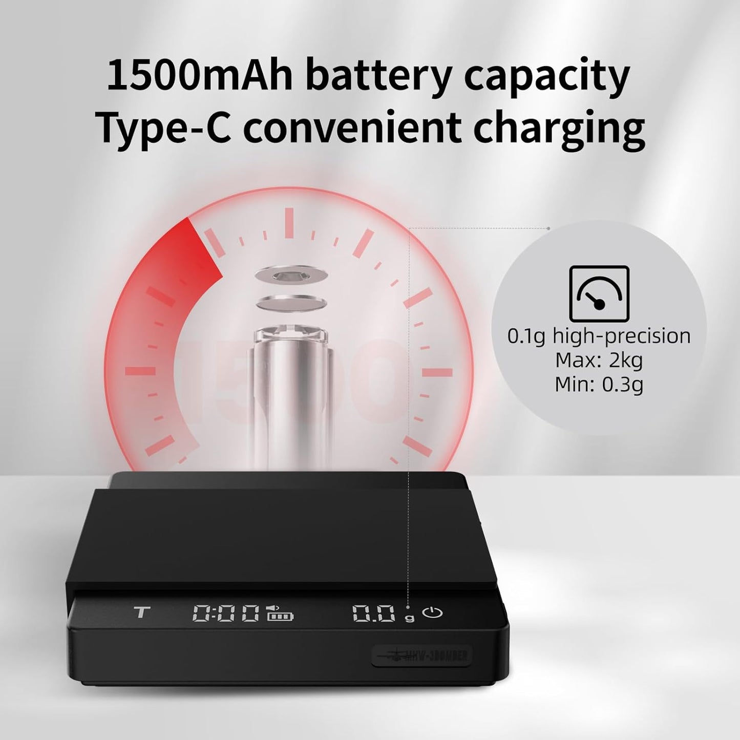 MHW-3BOMEBR Espresso Scale with Auto Timer, Rechargeable Coffee Scale for Barista, 0.1g High Precision Digital Coffee Bean Weight Scales, 0.3-2kg, Solid-liquid Detection, Auto Peeling,White ES6028W-OS