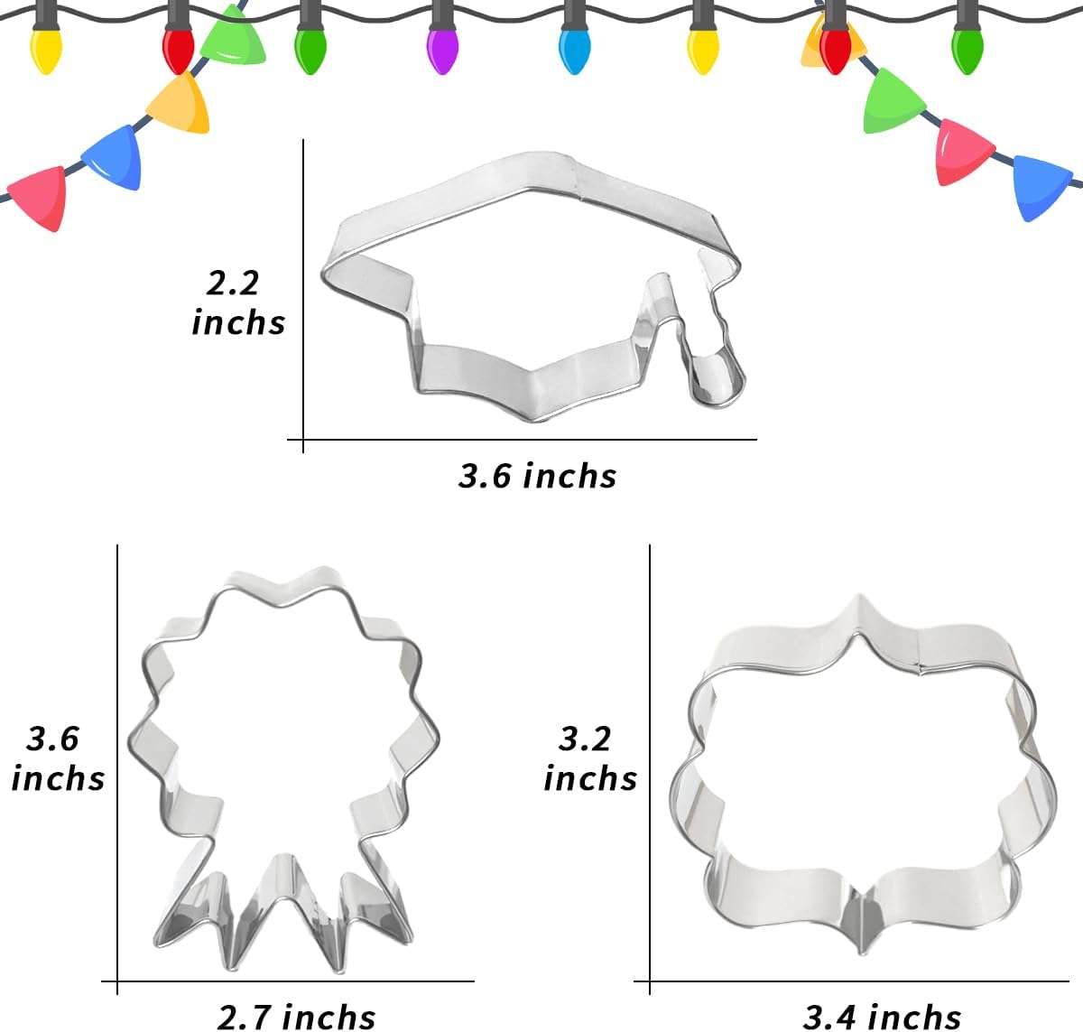 Graduation Cookie Cutters 6Pcs, Cap Gown Diploma Frame Medallion Shapes Cookie Cutter Mold, 304 Stainless Steel Biscuit Dough Fondant Cutters for Celebration Kitchen Baking
