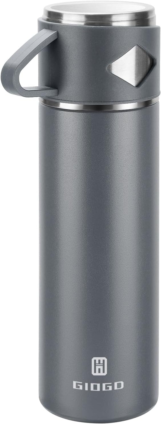 Stainless Steel Thermo 700ml/23.7oz Vacuum Insulated Bottle with Cup for Coffee Hot drink and Cold drink water flask.(Gray,Single)