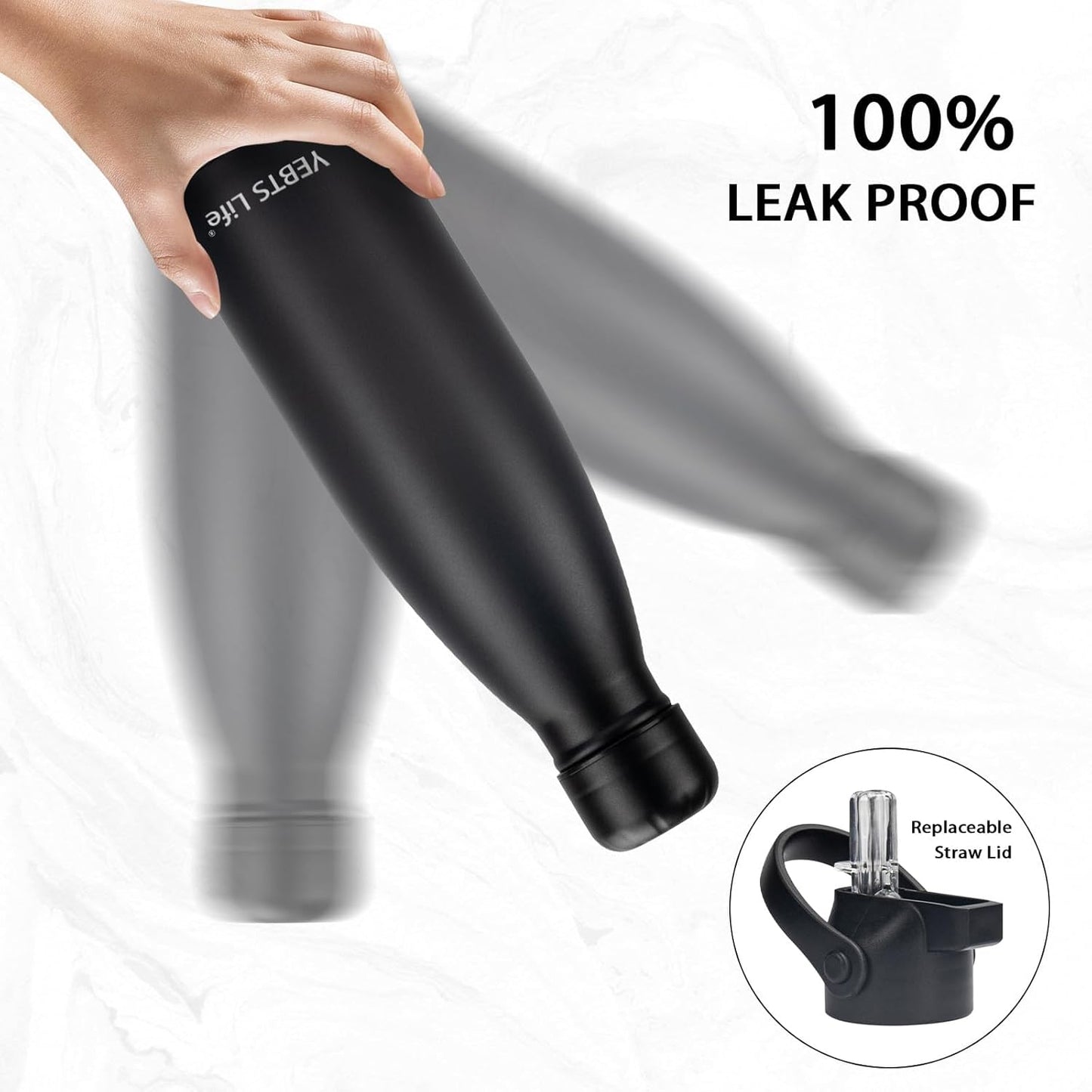 Insulated Water Bottle, 17oz Stainless Steel Water Bottles with straw lid, Metal Sports Water Bottles for Boys,Girls, Double Wall Vacuum BPA-Free Flask for School, Sports & Travel-Black