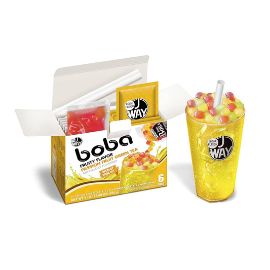 J WAY Instant Passionfruit Pineapple Green Tea Kit with Authentic Fruity Colorful Tapioca Boba, Ready in Under One Minute, Paper Straws Included - 6 Servings