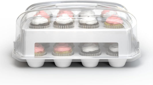 Cupcake Carrier, White Cupcake Holder Carries 24 Standard-Size Cupcakes, Muffin Traveler Two Tier Stand Reusable Cupcake Box