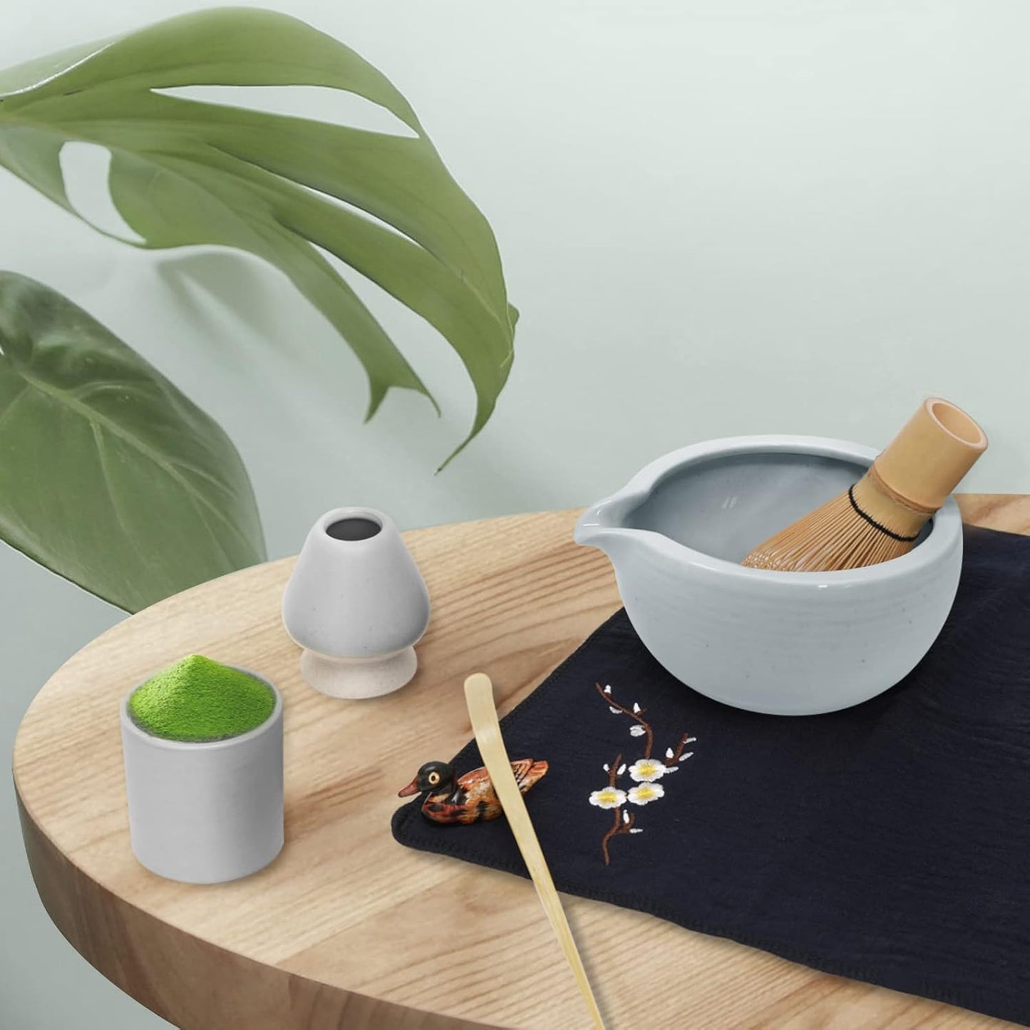 Artcome Matcha Ceremony Kit for Japanese Tea Ceremony, Bowl with Pouring Spout, Whisk, Tea Scoop, Matcha Powder Strainer, Matcha Tea Set For Making Usucha, Koicha and Matcha Latte (Cyan)
