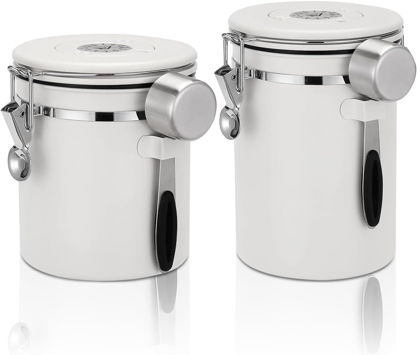 ShanSon Coffee Canister Airtight Stainless Steel Container,Home Kitchen Food Storage Organizers for Beans,Tea,Sugar,cookie,Flour,Cereal,16OZ+22OZ,White