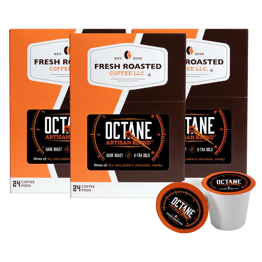 Fresh Roasted Coffee, Octane Italian Dark Roast, Artisan Blend, 72 Pods for K Cup Brewers