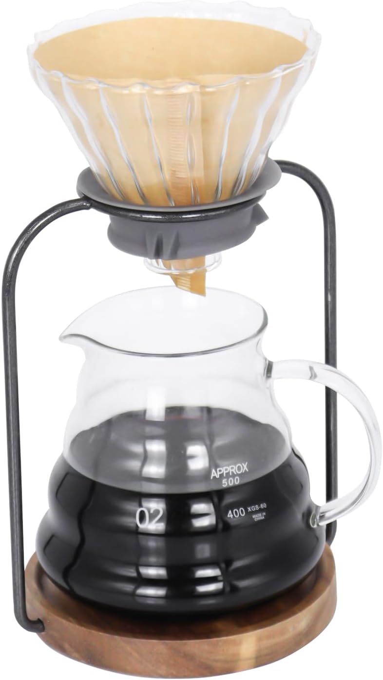 SOTECH Pour Over Coffee Dripper Set, Filter Holder Glass Server with Paper Coffee Filters Manual Stand for Tea and Saffron