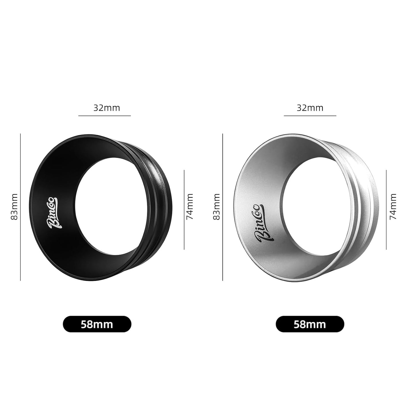 Bincoo Espresso Dosing Funnel 58mm,More Tall Magnetic Aluminum Alloy Portafilter Funnel Ring for Zero Mess Portafilter, Anti-Splash Wide Mouth Coffee Grounds Dosing Tool for Espresso Machine(Silver)