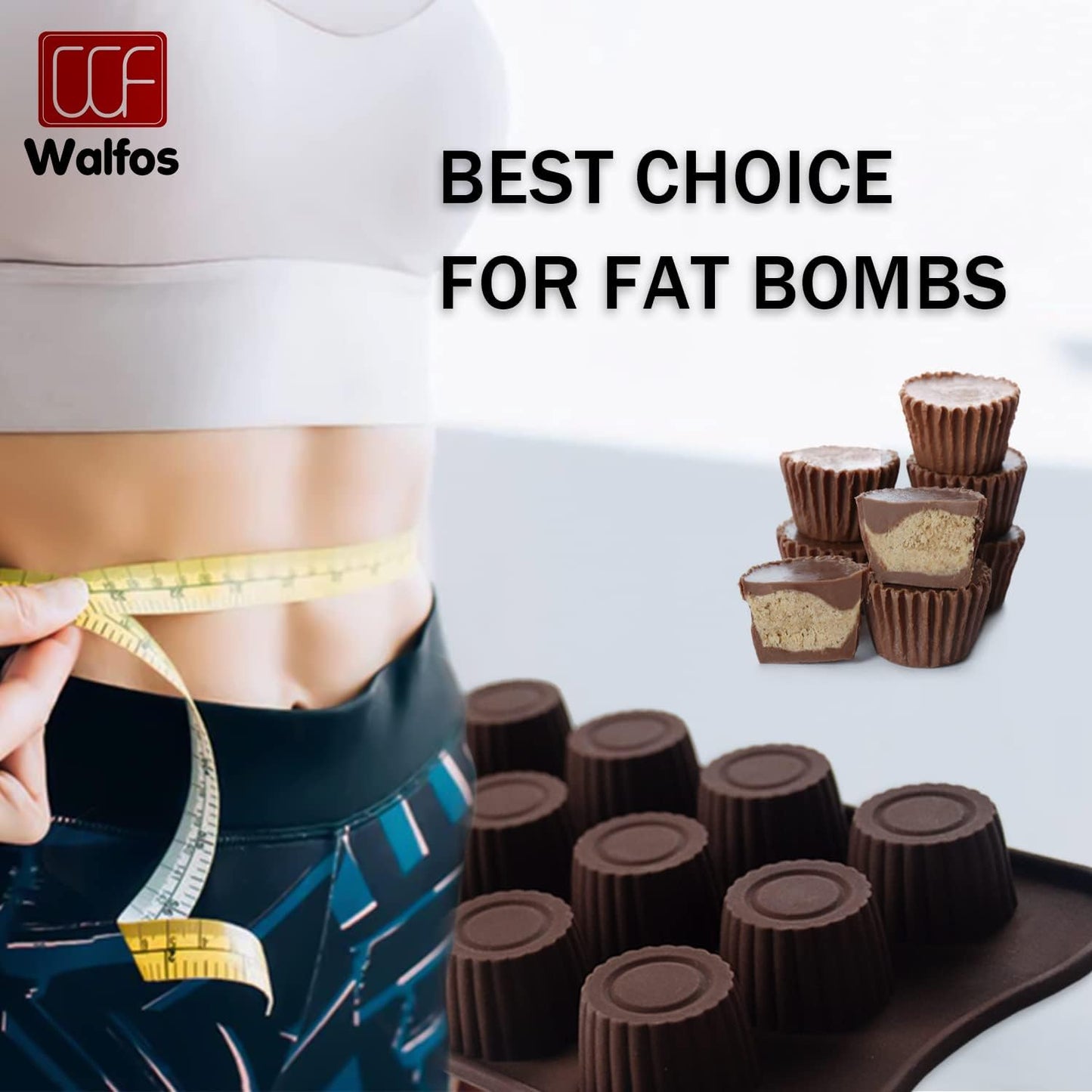 Peanut Butter Cup Mold Fat Bomb Molds, Walfos Silicone Candy Mold-Perfect for Keto Fat Bomb, Candy, Dark Chocolate, Mini Peanut Butter Cup, Set of 3