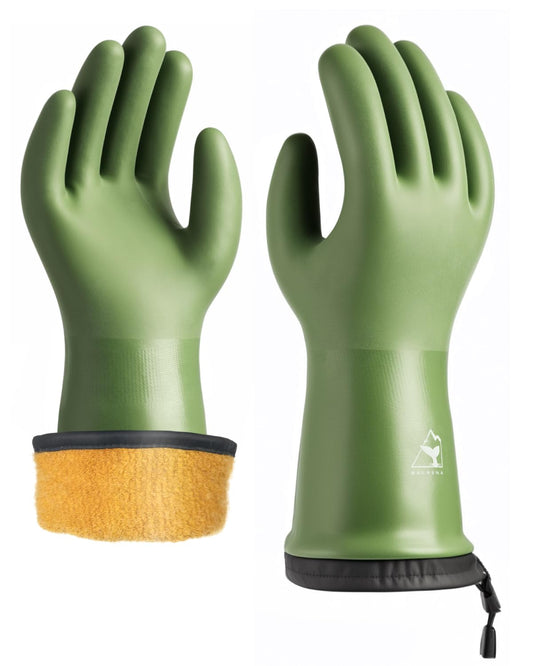 Waterproof Winter Gloves with Grip, Balaena Freezer Gloves for Light Duty Work & Outdoor Adventure, Hiking, Farming, Washing, Ice Fishing, Green, Small