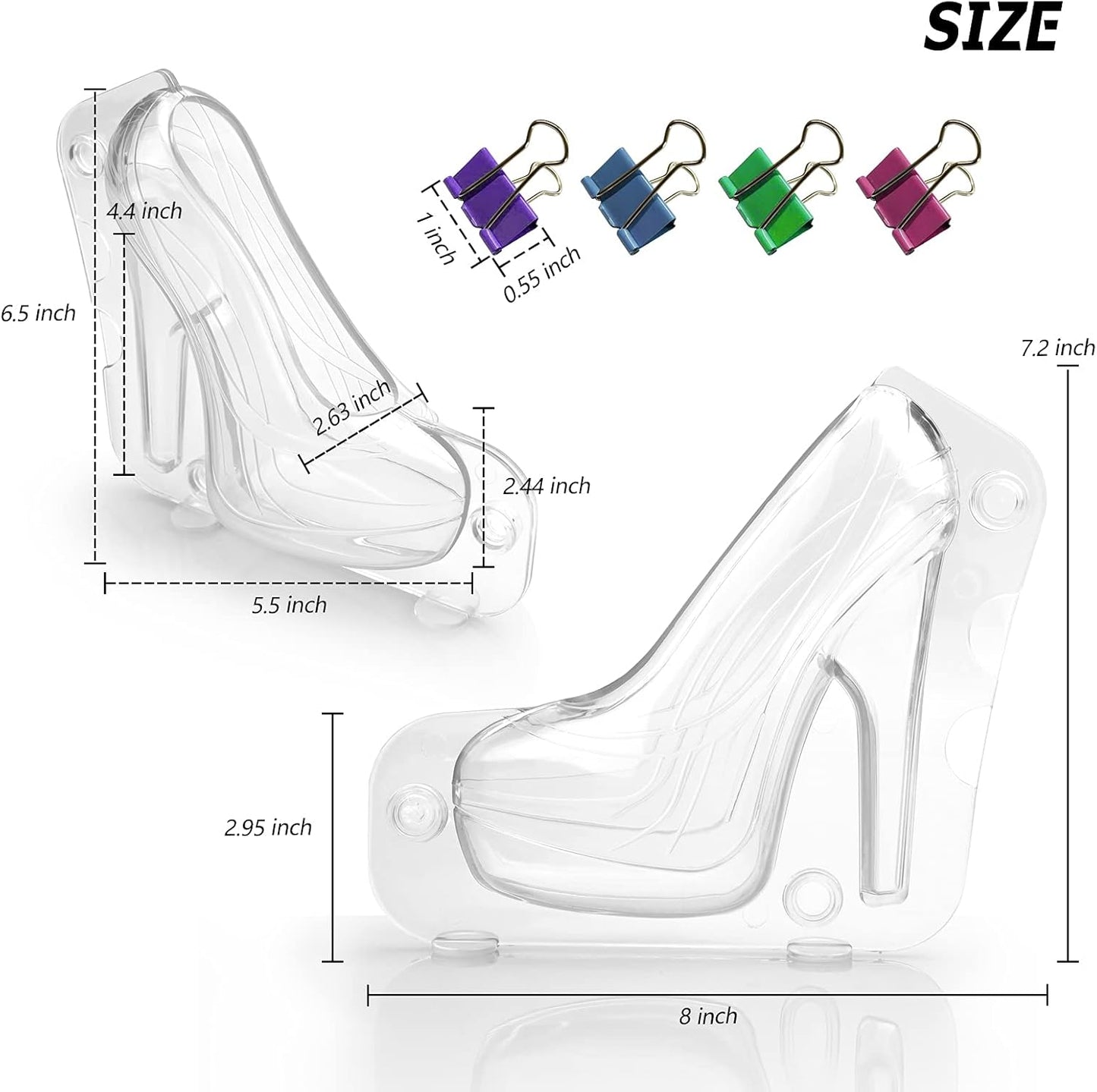 Sakolla High Heel Shoe Chocolate Molds, 3D Shoe Candy Molds Large Thick Soled Stiletto Molds with 4 Clips Cake Decoration for Wedding Birthday Party Baking Pastry Tool