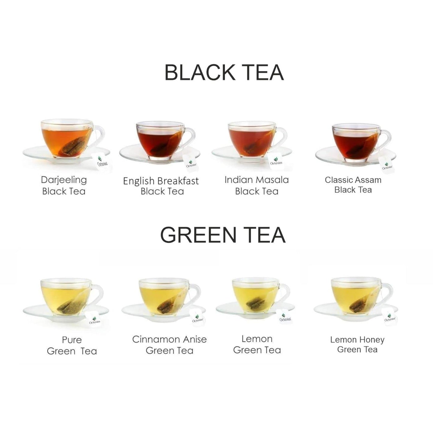 Octavius Gift's Select - Assorted Tea in Wooden Box | 6 Flavors, 60 Tea Bags | Black & Green Tea | Gifts for Women & Men | Pack of 1