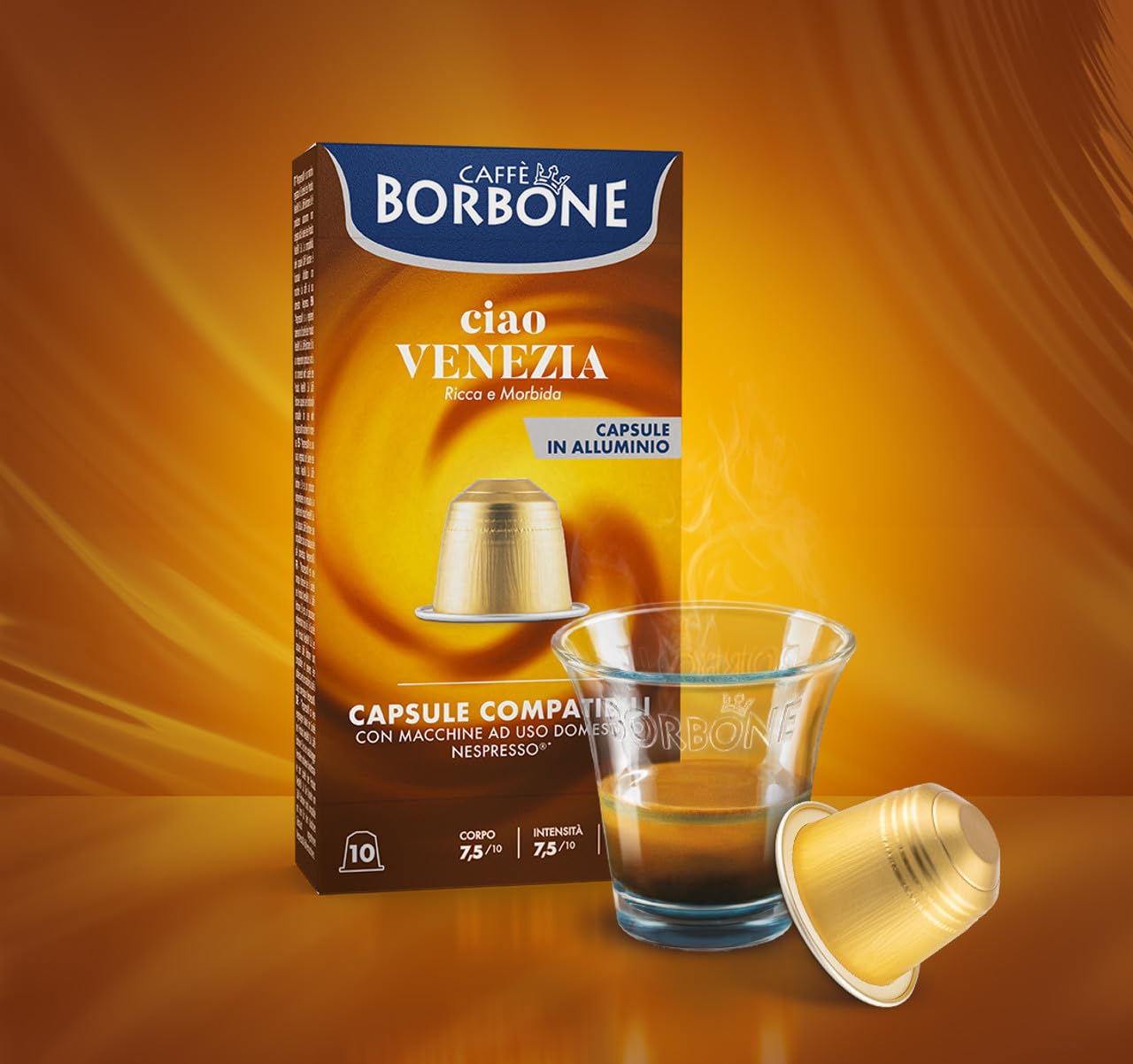 Caffe Borbone Aluminum Coffee Pods Compatible with Nespresso Original Machines, Ciao Venezia, Medium Roast, Full-Bodied and Sweet, Genuine Italian Coffee - 50 Count