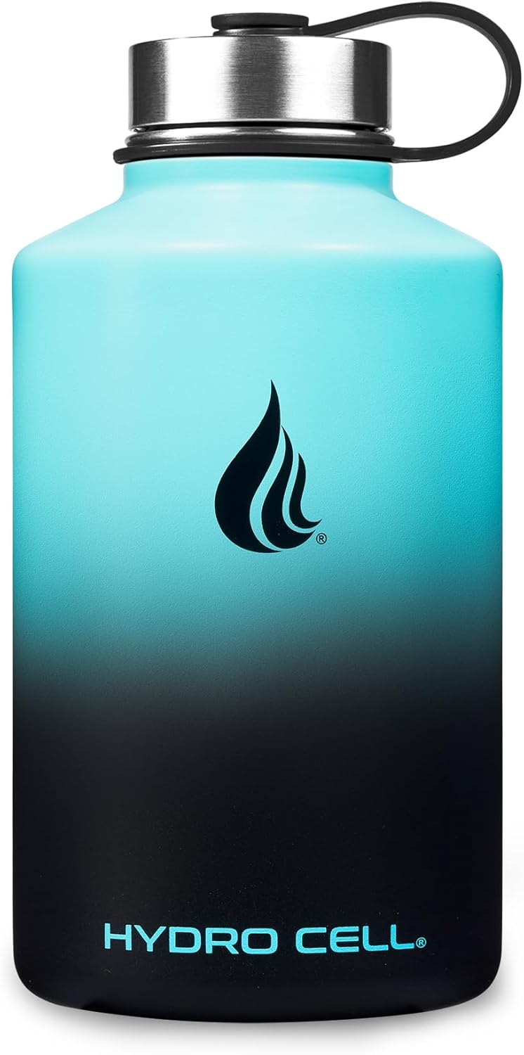 HYDRO CELL Stainless Steel Insulated Water Bottle with Straw - For Cold & Hot Drinks - Metal Vacuum Flask with Screw Cap and Modern Leakproof Sport Thermos for Adults (Teal/Black 64oz)