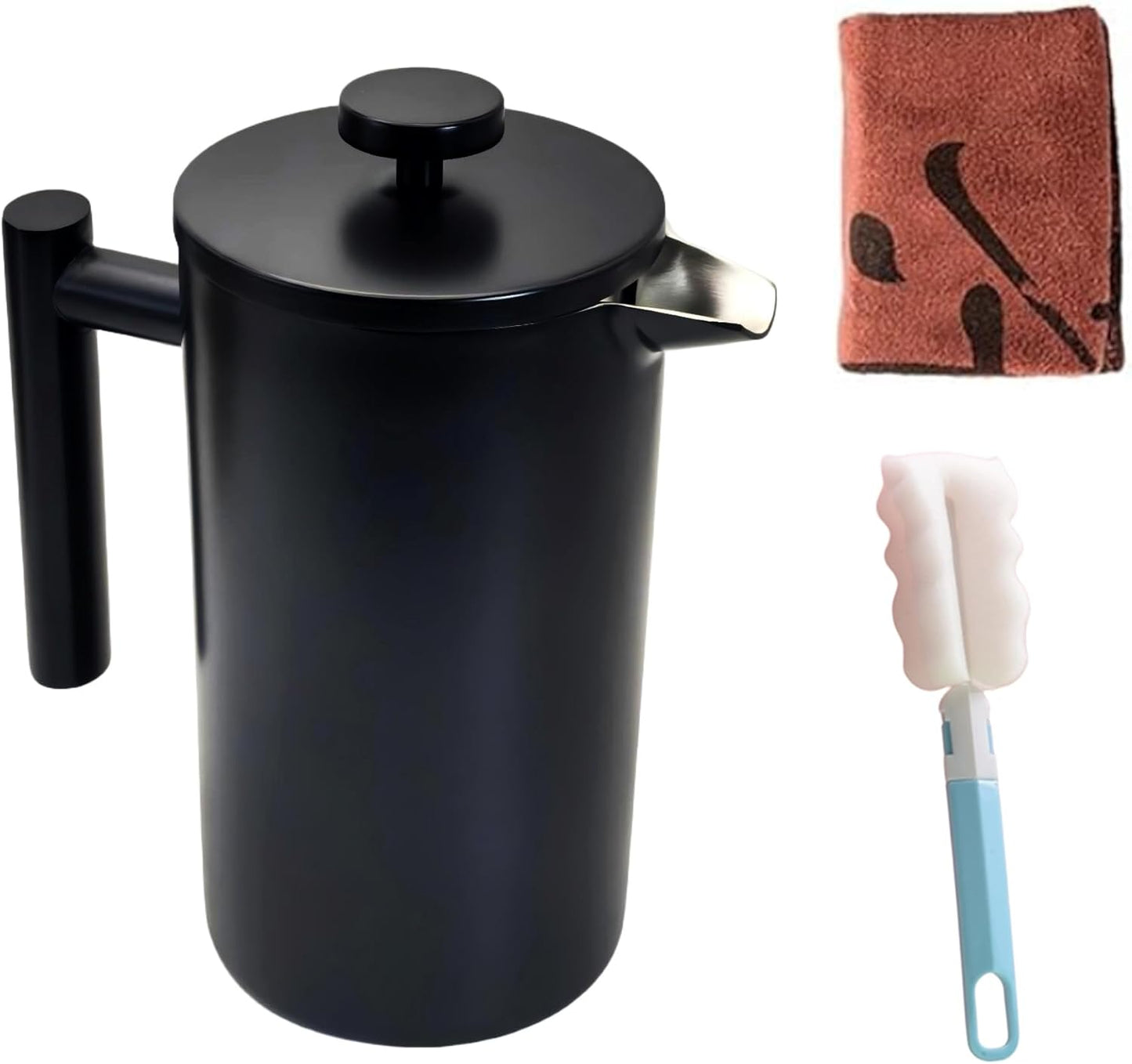 YJX 34oz Coffee Maker, Stainless Steel French Press, 1 Liter Camping Coffee Pot, Tea Maker, 34 Ounce Travel Coffee Presses, Heat Resistant Double Insulated (Black)