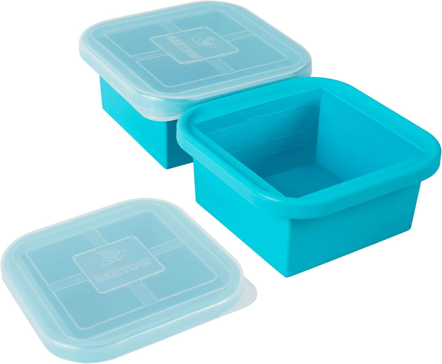Silicone Freezing Tray with Lid - 2-Cup 2 Pack Freezer Containers,Make 1 Perfect Freezing,Storing Soups, Foods, Stews, Dips or Sauces Simple and Convenient Color Aqua