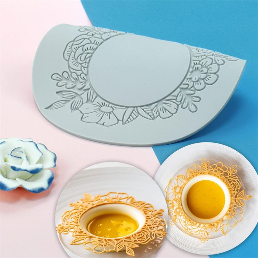 Silicone Lace Mold, Wedding Cake Lace Mat, Coral Cake Decorating Mold Flower Fondant Impression Mats for Edible Lace Fondant Mold, Sugar-Lace Cupcake Mat Tools (A_6.6x6.4x0.12inch)