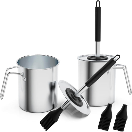 Geesta Adjustable Sauce Pot and Basting Brush Set, Long Stainless Steel Basting Brush for Cooking, Smoking, Fathers Day Grilling Gifts for Men Smoker Accessories, Large Capacity Grilling Tools, 2 Pack