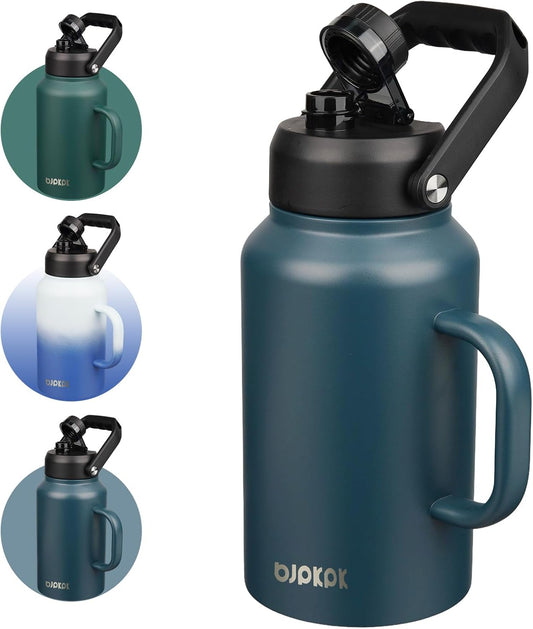BJPKPK 87oz Insulated Water Bottle with Handle, Large Dishwasher Safe 2/3 Gallon Water Bottle, BPA Free Water Jug, Wide Mouth Metal Water Bottle with Anti-slip Bottom, Keep Cold & Hot,Navy Blue