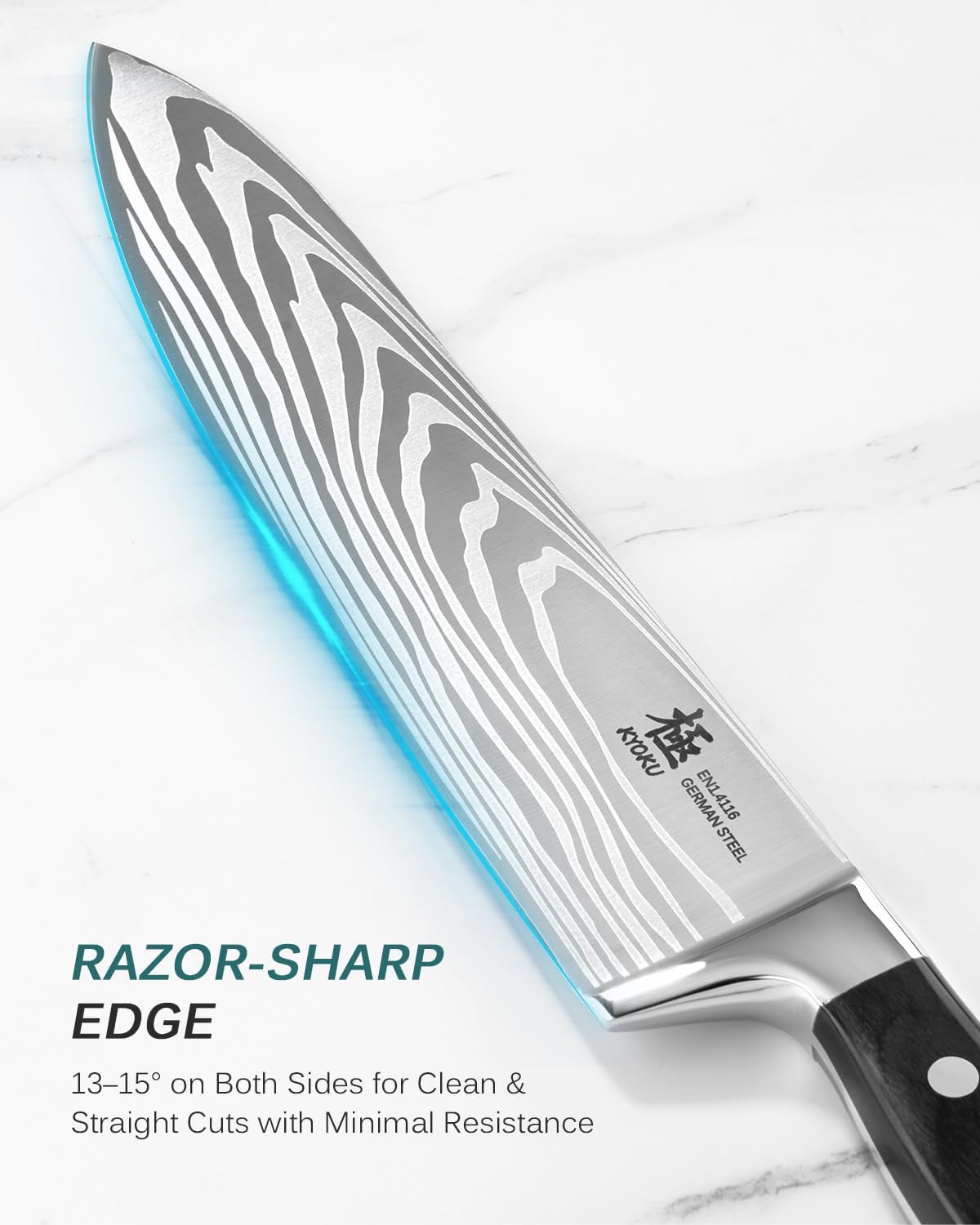 KYOKU 8" Chef Knife, Samurai Series Japanese Chef's Knife with Sharpening Stone, High Carbon Steel Kitchen Knife with Pakkawood Handle Mosaic Pin Gift Box for Meat Vegetable Fruit Chopping Slicing