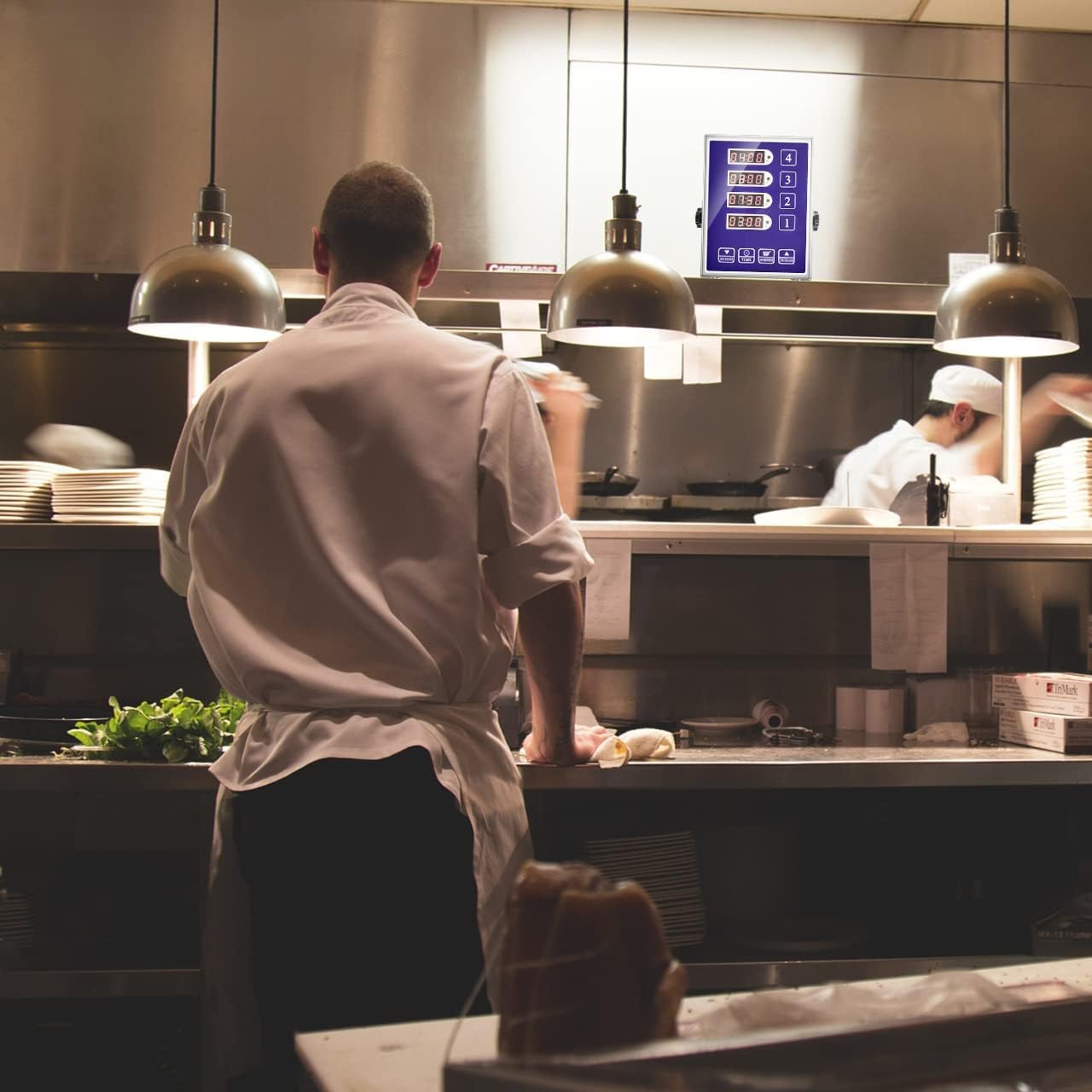 Precision Kitchen Timers for Cooking – 4 Channel Commercial Kitchen Timer Restaurant Kitchen Supplies – Stainless Steel Digital LED Chef Cooking Timer – Reminder Function, Loud Alarm, Blue