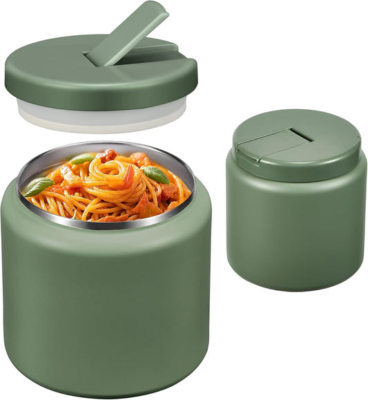 26oz Soup Thermo for Hot Food Kids with Buckle Lid Insulated Vacuum Food Jar Wide Mouth Leakproof Stainless Steel Lunch Container (Green)