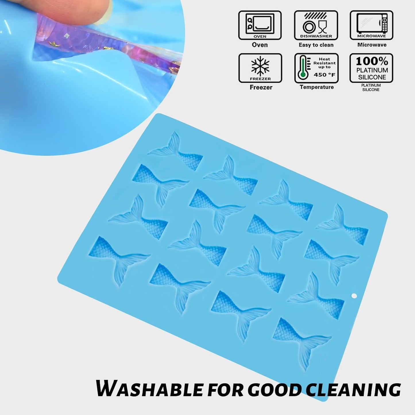 Sakolla 16 Cavity Mermaid Tails Silicone Molds, Mermaid Molds for Chocolate, Fondant, Cake Decoration, Cupcake Toppers, Resin, Soap, Candy, Gumpaste