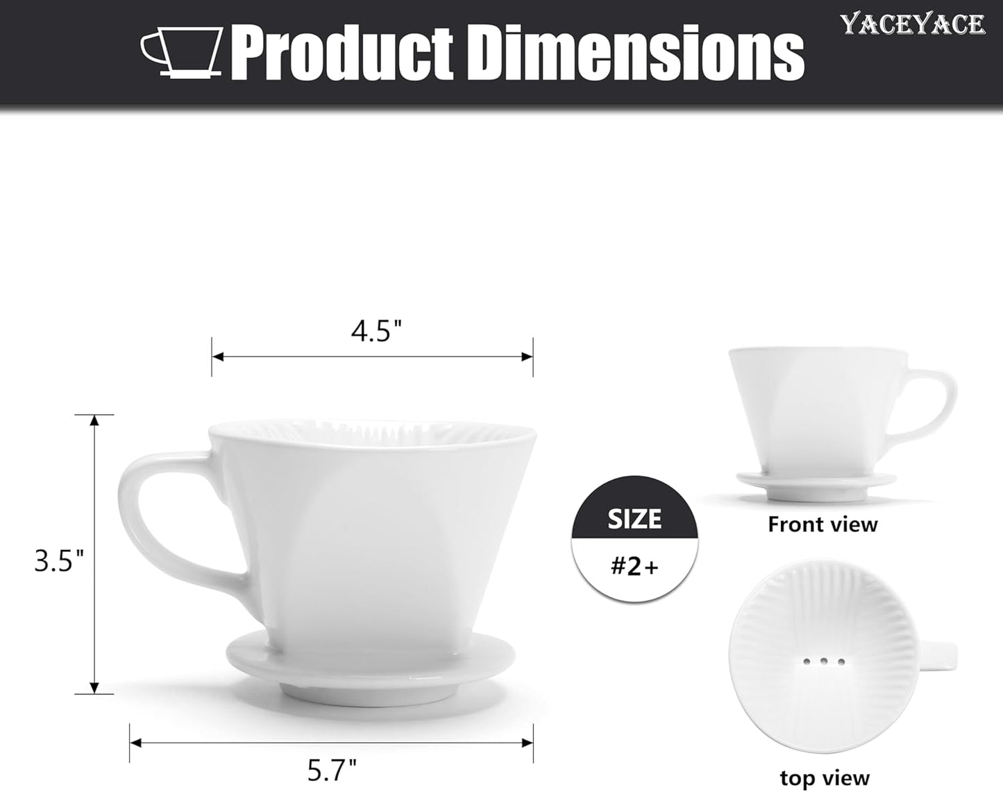 Pour Over Coffee Maker, Single White Ceramic Pour Over with 3 Holes, Medium Coffee Dripper for Shop, Home, Office and Bar