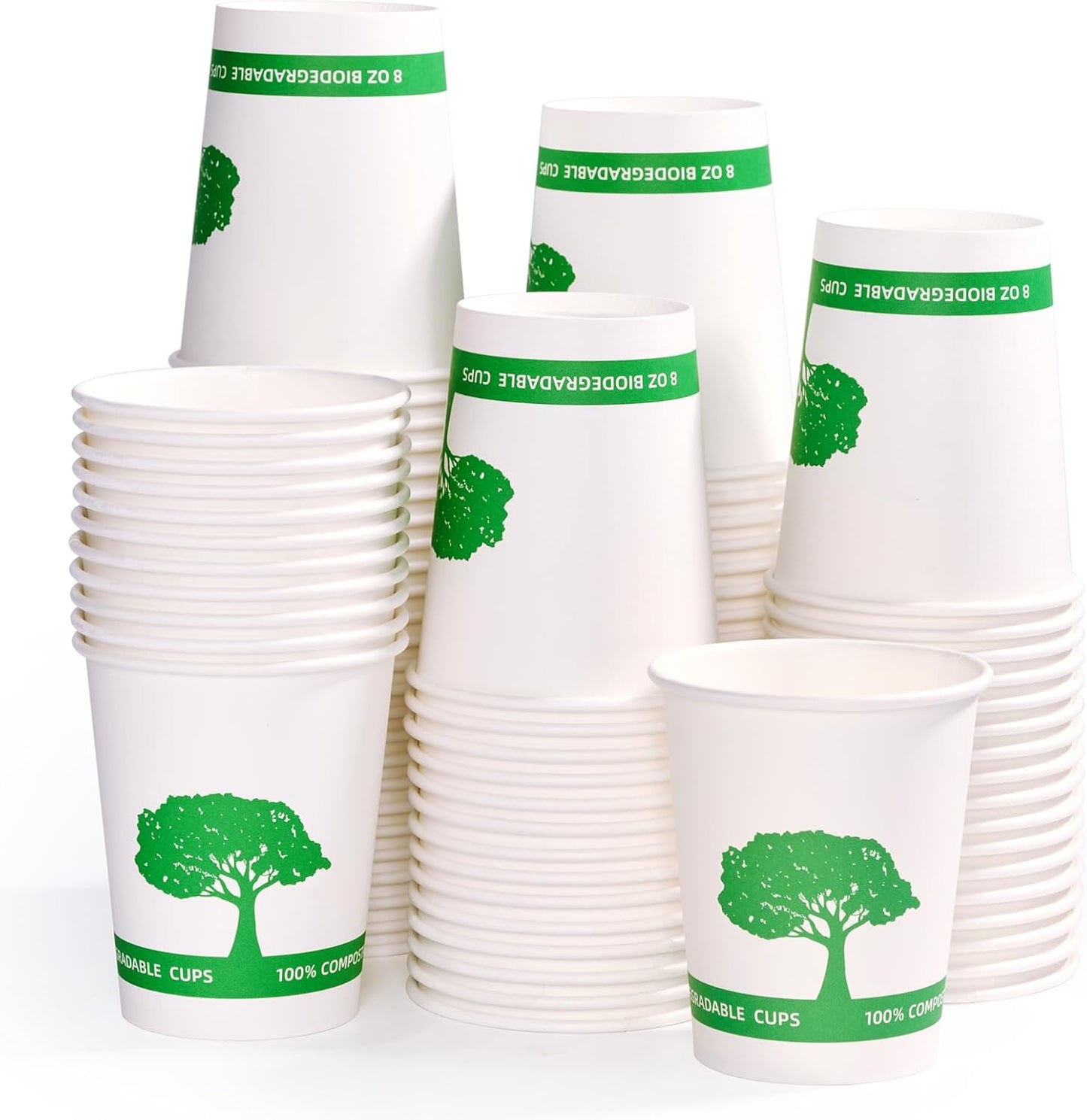 Vplus 400 Pack Compostable Paper Cups, 8 oz Paper Coffee Cups, Biodegradable Disposable Paper Cups, Eco-friendly Hot Drinking Cups for Party, Picnic,and Events